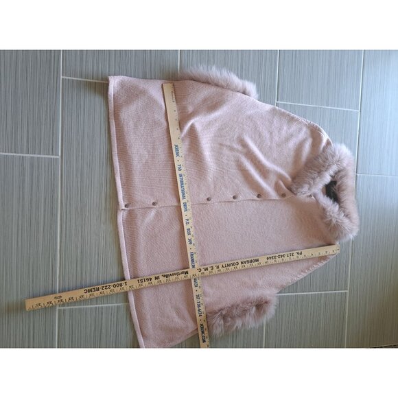 Belle Fare Pink Knit Poncho Fox Fur Collar & Cuffs Wool Blend Womens OS Luxury - Picture 8 of 11